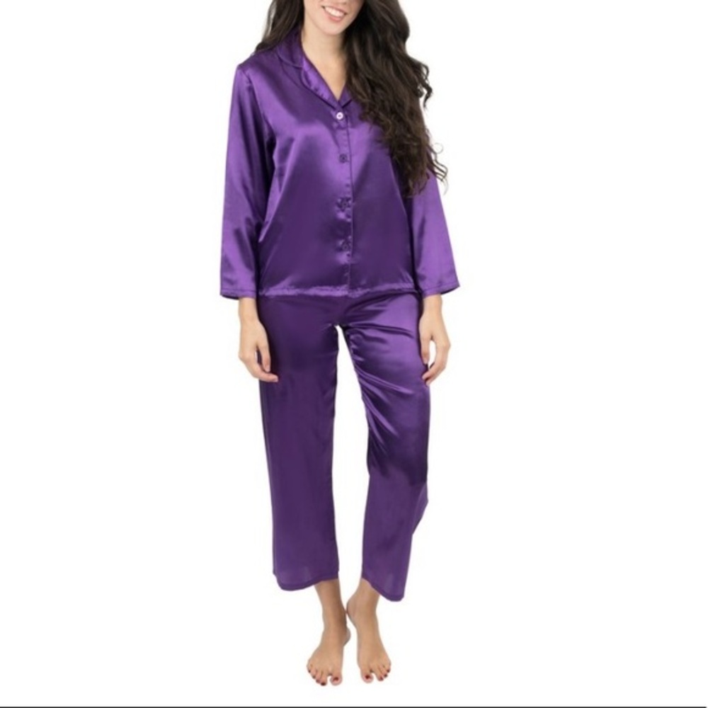 Leveret Purple Satin Pajama Set Women’s Size Medium